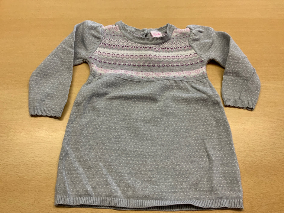 Smile Kleid 80 Grau mit Muster in Rosa und Weiß