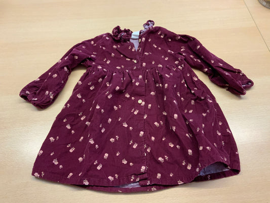  Kleid 86 Burgunderrot mit rosa Blümchenmuster