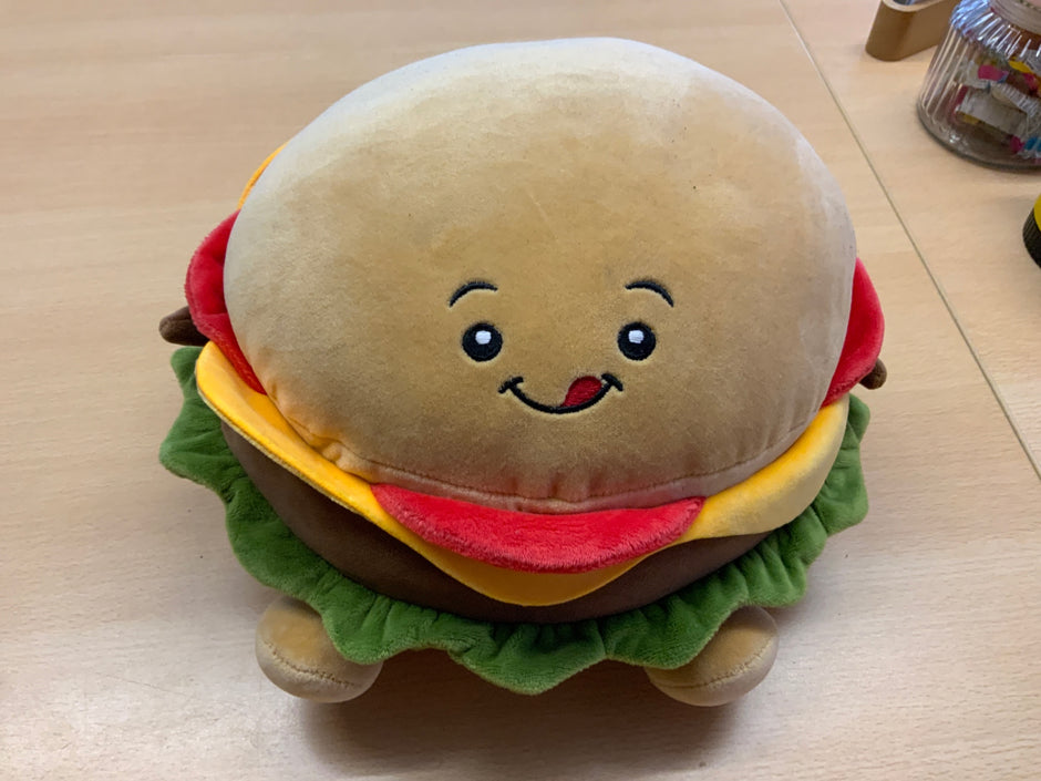 Plüsch-Hamburger Beige, Rot, Grün, Braun
