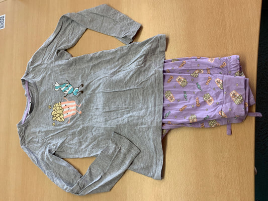  Pyjama 134/140 Grau und Lila