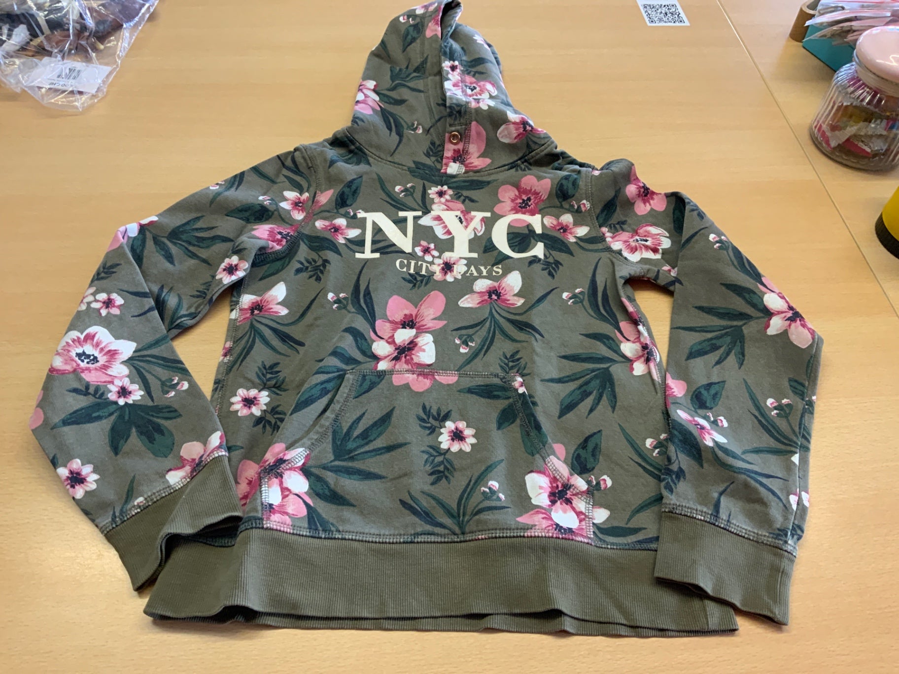  Hoodie 146/152 Grün, Rosa, Weiß