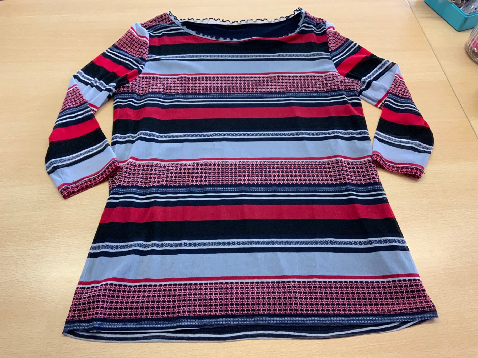 Bluse 38 Rot, Schwarz, Grau