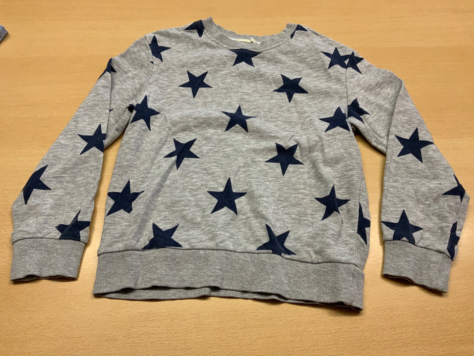 Sweatshirt 116 Grau mit blauen Sternen