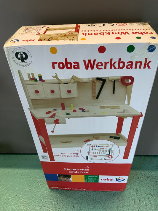 Roba Holz-Werkbank Naturholzfarben mit bunten Akzenten