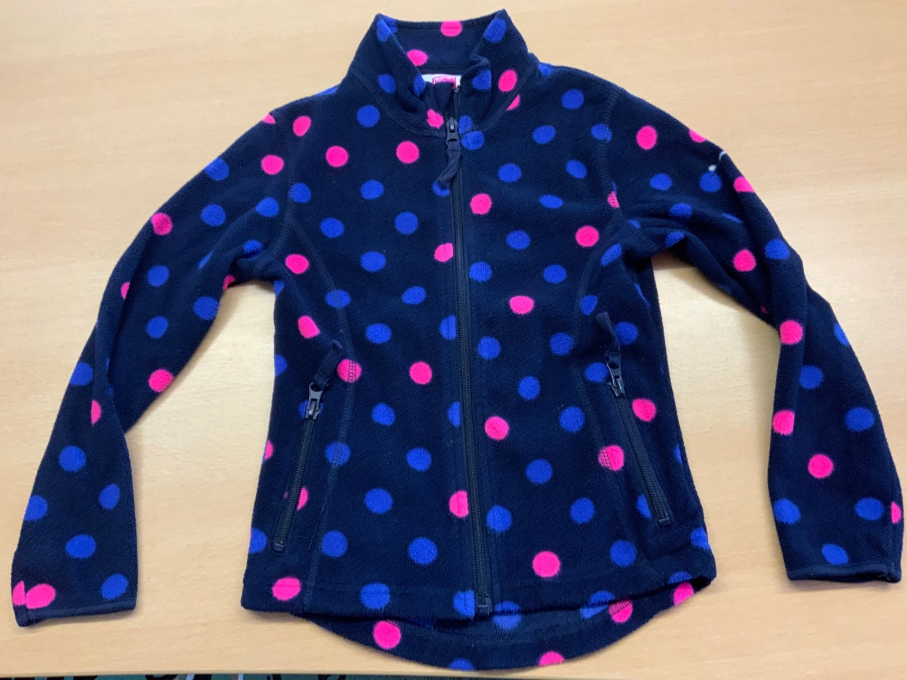  Jacke 116 Blau mit pinken und blauen Punkten