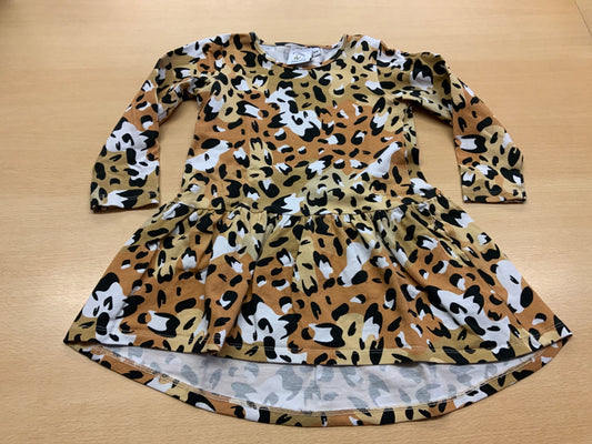 Kleid 92/98 Beige, Schwarz, Weiß