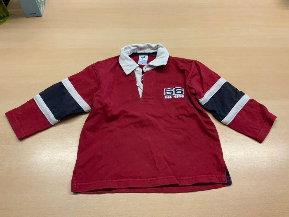  Poloshirt langarm 98 Rot, Schwarz, Creme