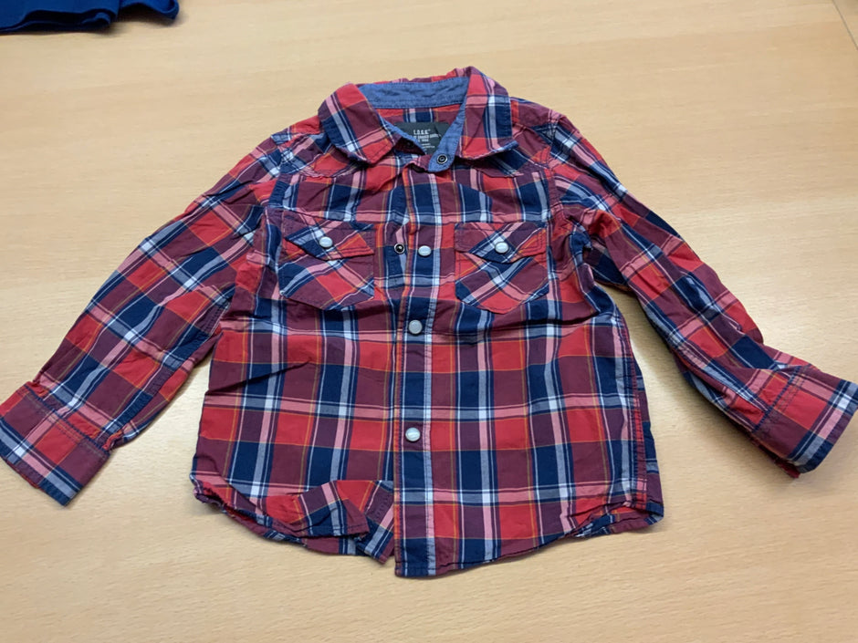 Hemd 98 Rot mit Blau und Weiß