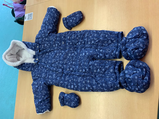 Winteroverall mit Handschuhen und Fusswärmer 80 Dunkelblau mit Weiß