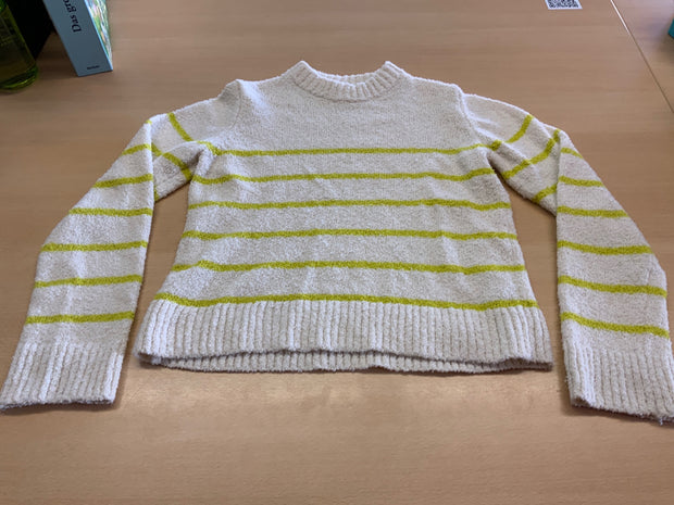 Unbekannt Pullover 146/152 Creme mit Gelbgrünen Streifen