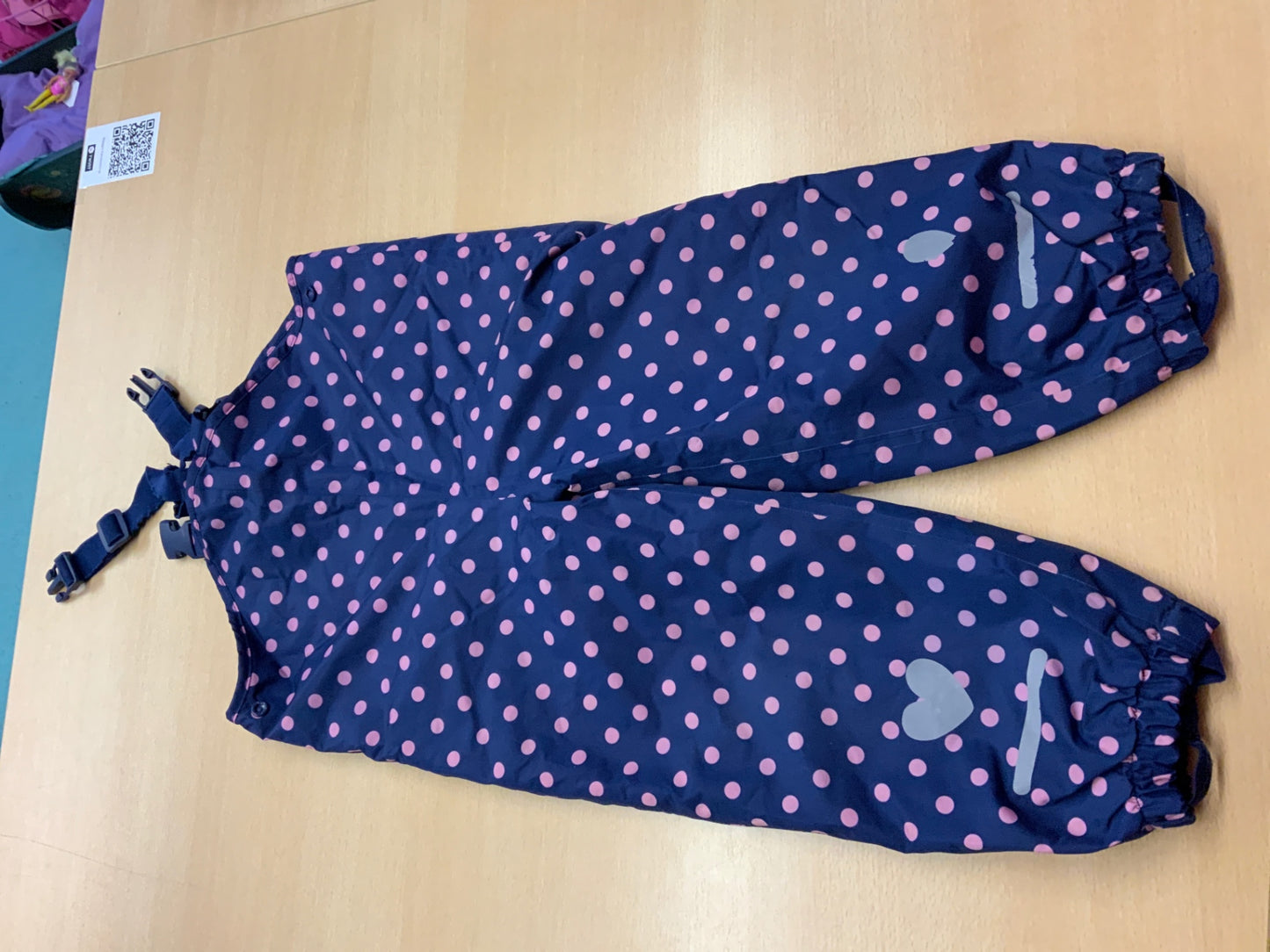  Regenhose 98/104 Dunkelblau mit rosa Punkten
