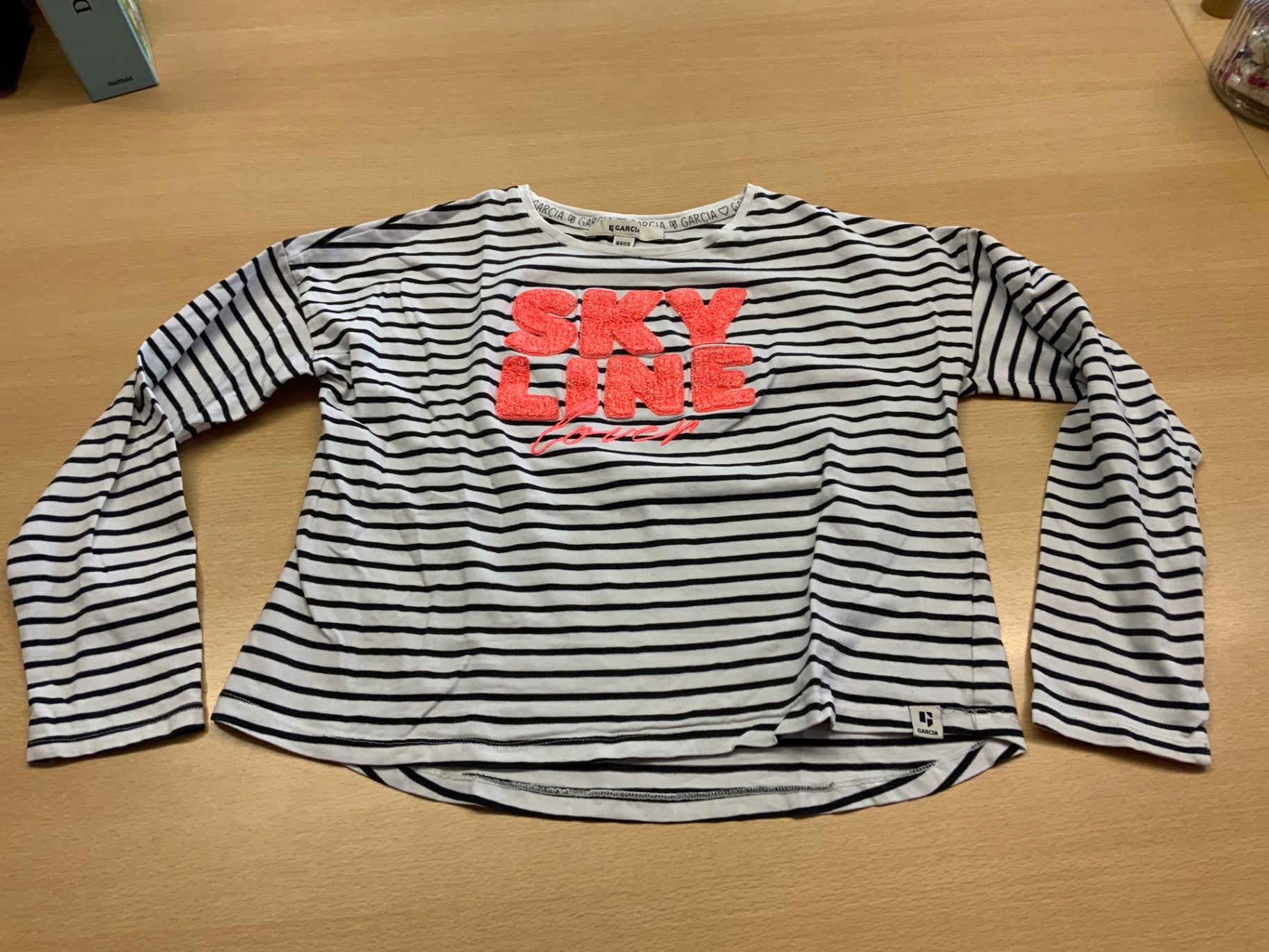 GARCIA Langarmshirt 164/170 Weiß mit schwarzen Streifen