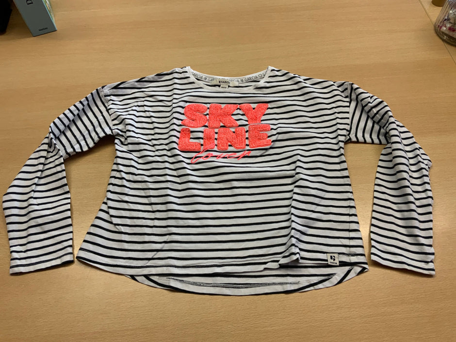 GARCIA Langarmshirt 164/170 Weiß mit schwarzen Streifen