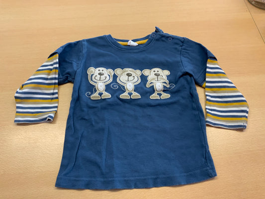 Langarmshirt 92 Blau, Weiß, Grau, Gelb