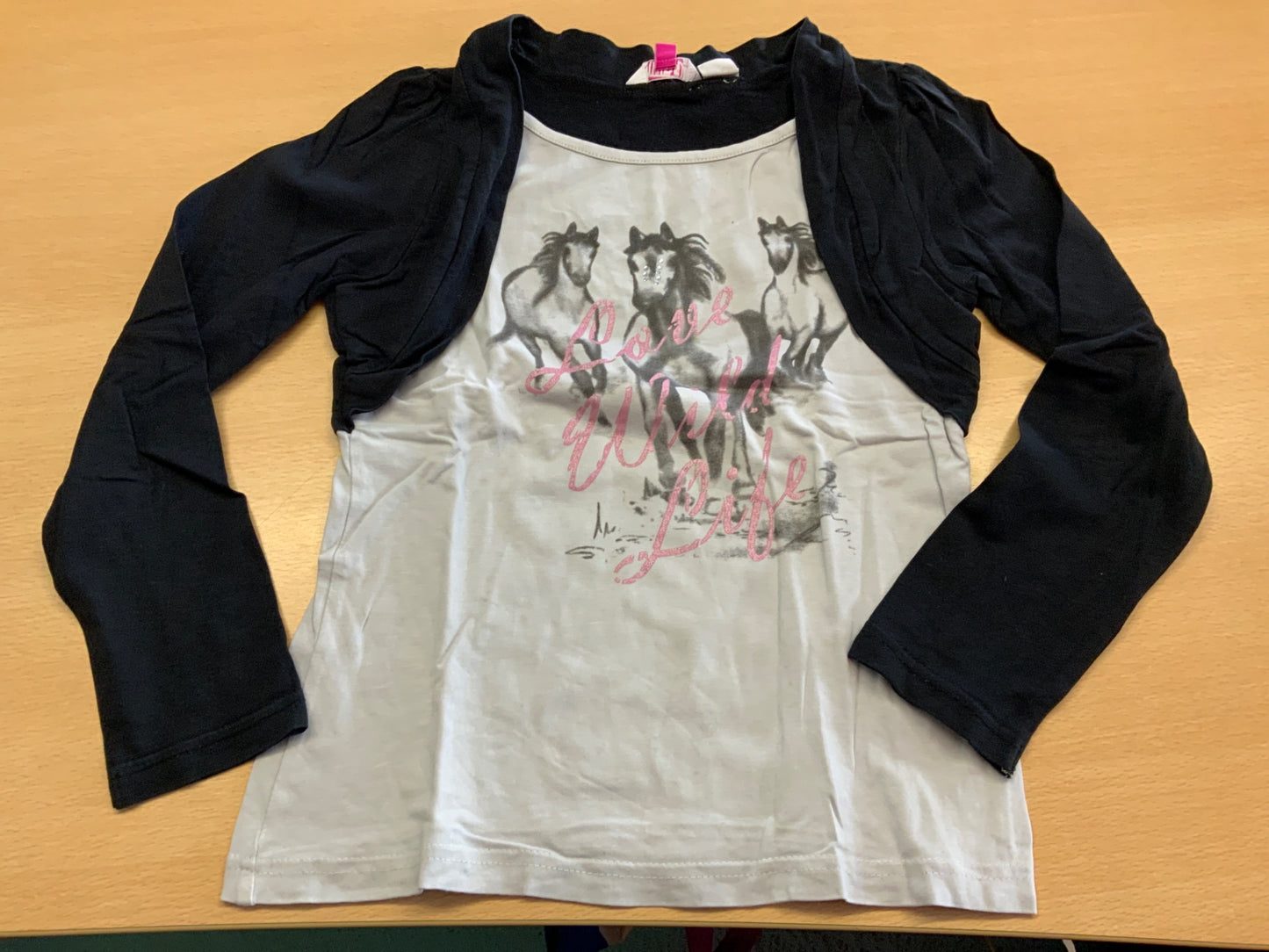 Langarmshirt 134 Beige, Schwarz, Pink