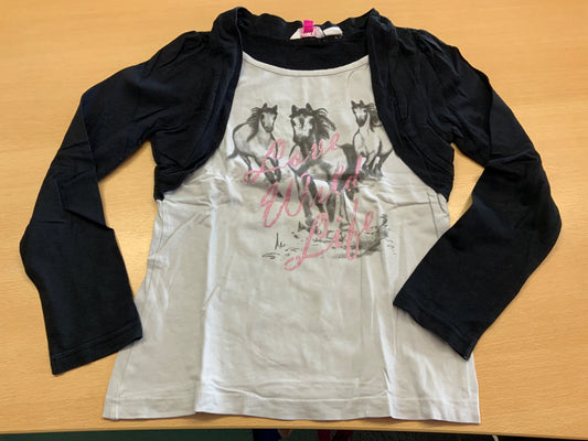 Langarmshirt 134 Beige, Schwarz, Pink