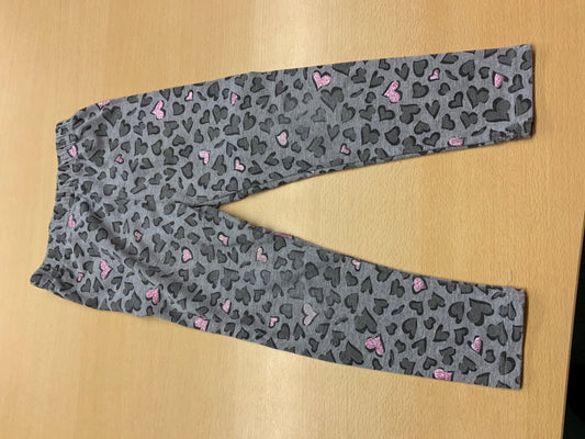  Leggins 98/104 Grau mit rosa und schwarz Herzen