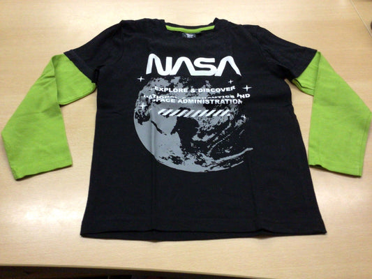 Langarmshirt 128 Schwarz und Limettengrün