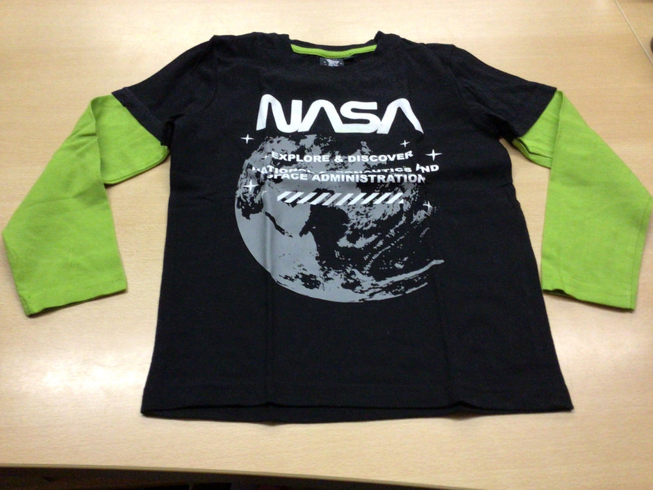 Langarmshirt 128 Schwarz und Limettengrün