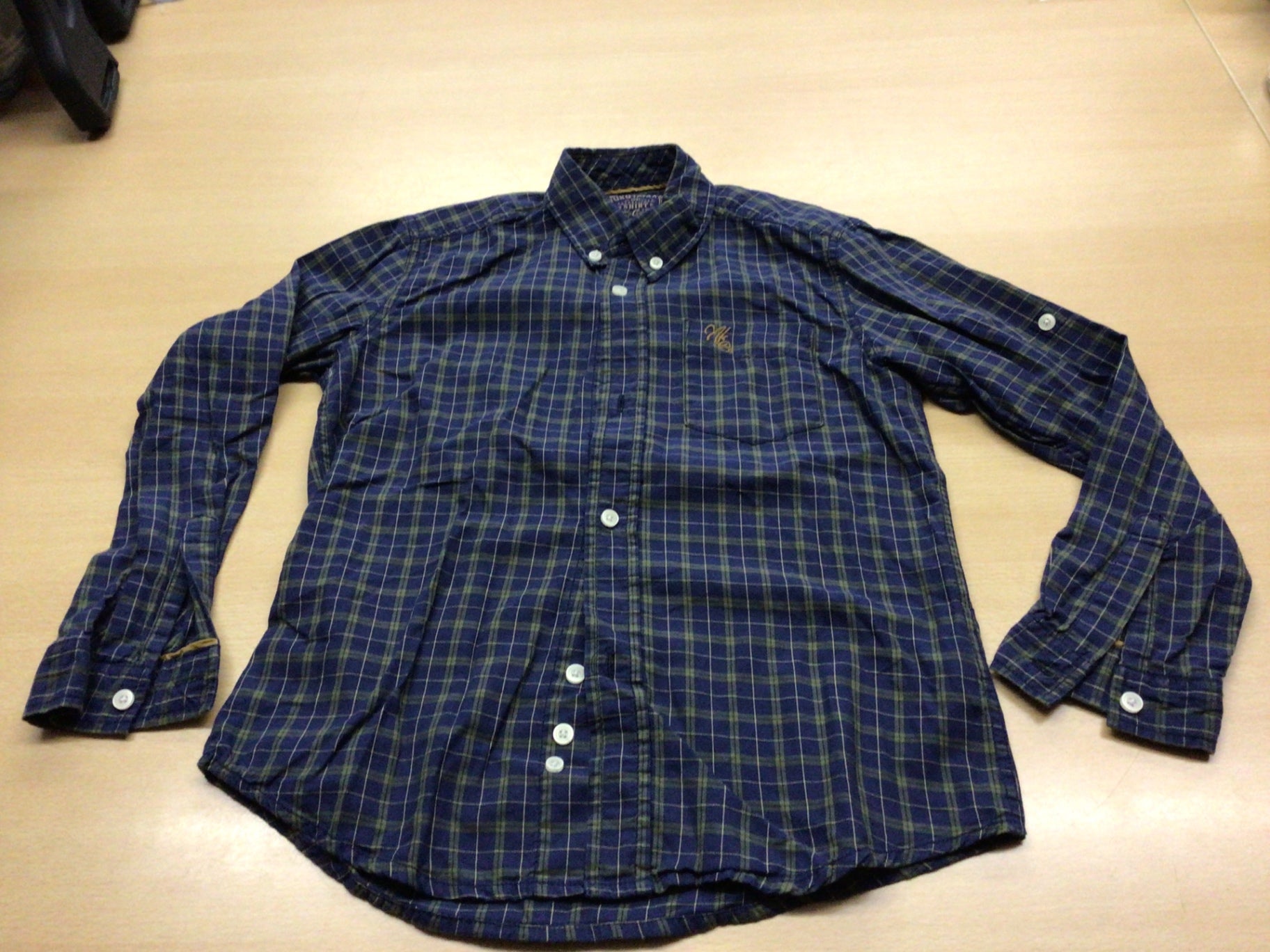 Hemd 128 Blau mit grünem Karo-Muster