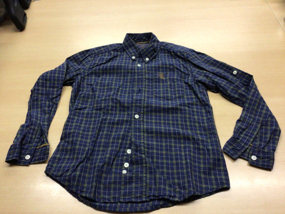 Hemd 128 Blau mit grünem Karo-Muster