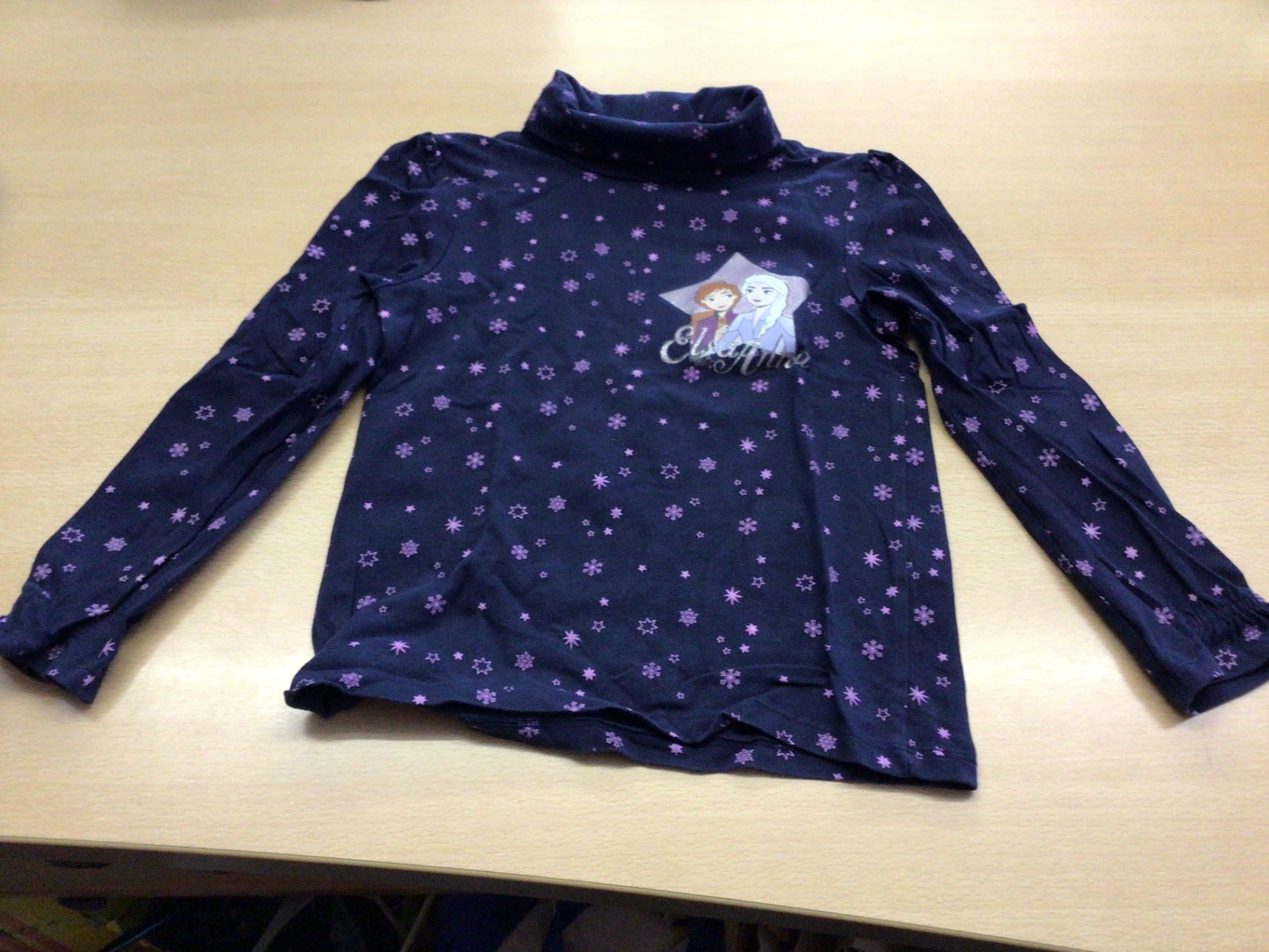  Langarmshirt 122 Dunkelblau mit lila Mustern