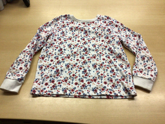 Pullover 134/140 Weiß mit rotem und blauem Blumenmuster