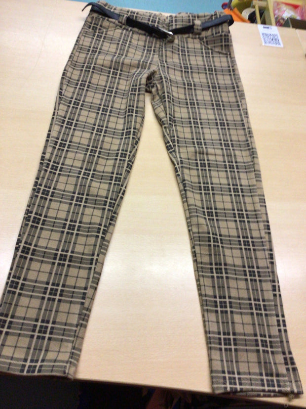  Hose S Beige mit schwarzem Karo-Muster