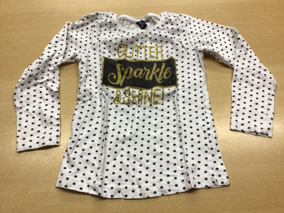 Langarmshirt 110 Weiß mit schwarzen Punkten