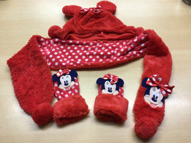 Minnie Mouse Mütze, Schal + Handschuhe Rot