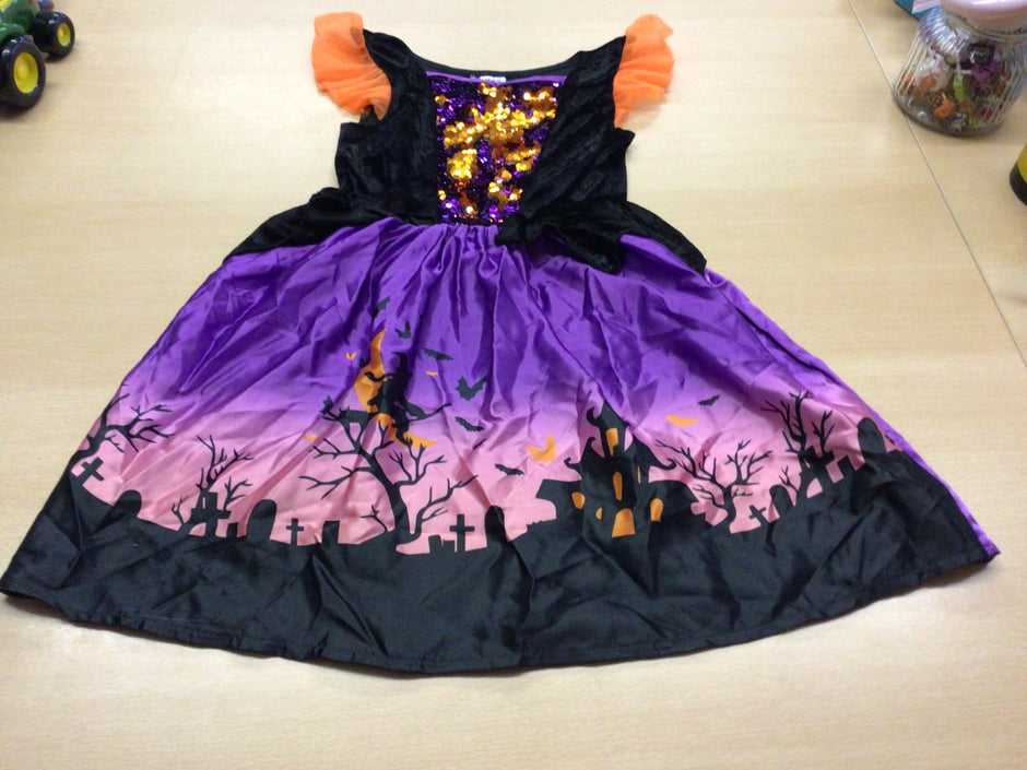  Fasnachts-Kleid 110/122 Lila, Schwarz, Orange, Rosa