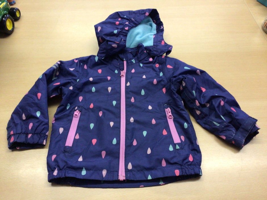  Regenjacke 86/92 Dunkelblau mit Pastellfarbenen Tropfenmuster