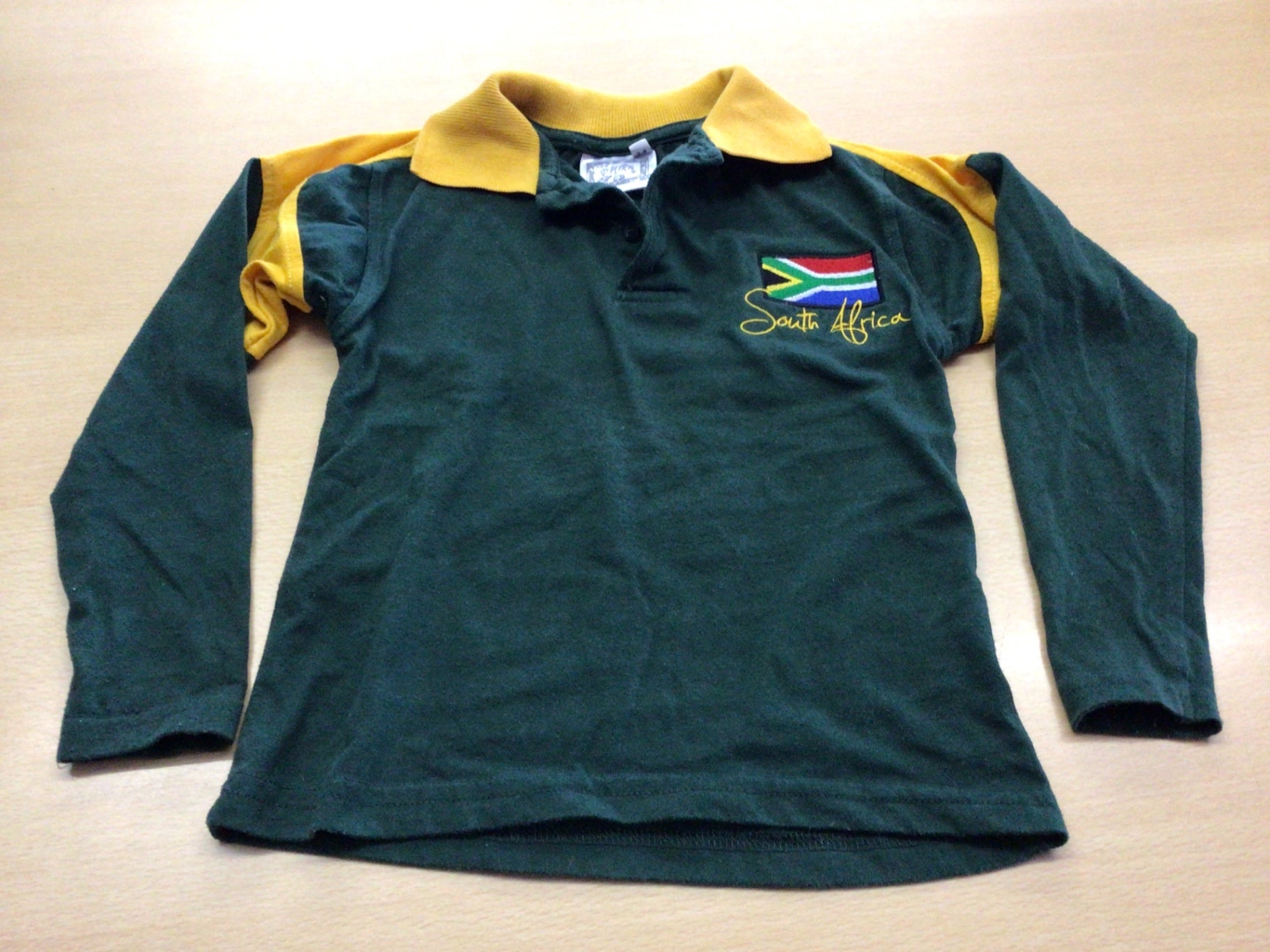  Poloshirt langarm 98/104 Dunkelgrün mit Gelb