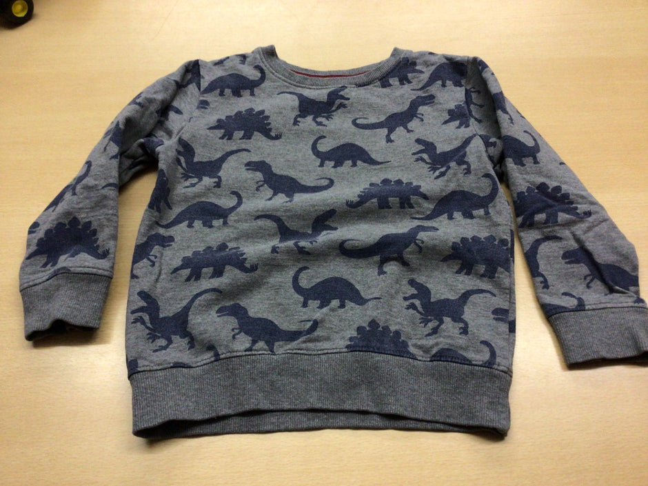 Sweatshirt 104/110 Grau mit dunkelblauen Dinosauriern