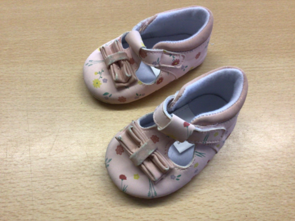 Babyschuhe 6 - 12 M Beige mit bunten Blumenmuster