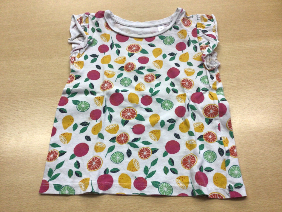 T-Shirt 104 Mehrfarbig (Weiß mit bunten Fruchtmotiven)