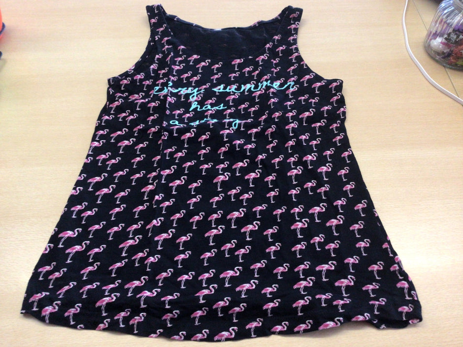  T-Shirt 152/164 Dunkelblau mit Flamingo-Motiv in Pink und weiß