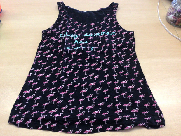  T-Shirt 152/164 Dunkelblau mit Flamingo-Motiv in Pink und weiß