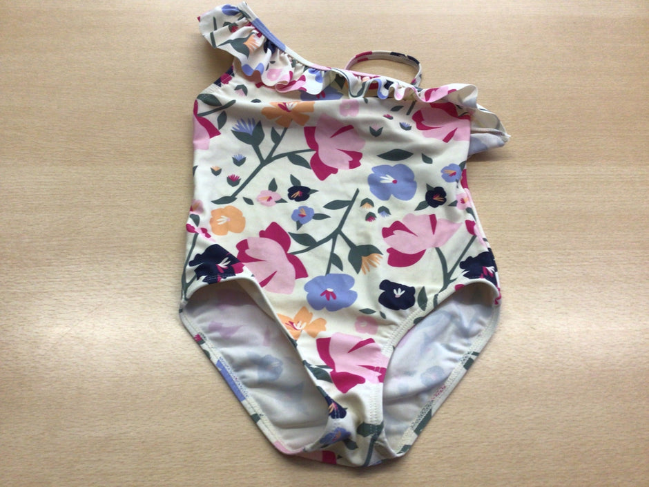 Badeanzug 110 Weiß mit floralem Muster in Pink, Blau, Orange und Dunkelgrün