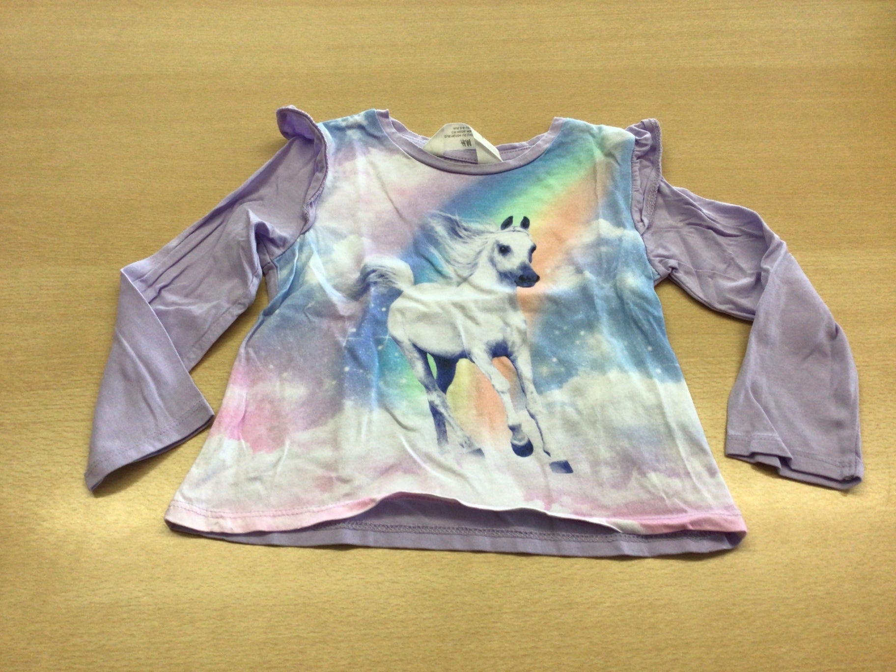 Mädchen Langarmshirt 98/104 Lila, bunt (Regenbogenfarben mit Einhorn-Design)