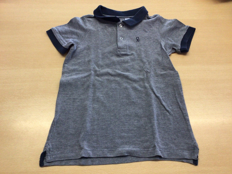 Okaidi Poloshirt 128 Grau und Marineblau