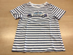 T-Shirt 110/116 Weiß mit dunkelblauen Streifen