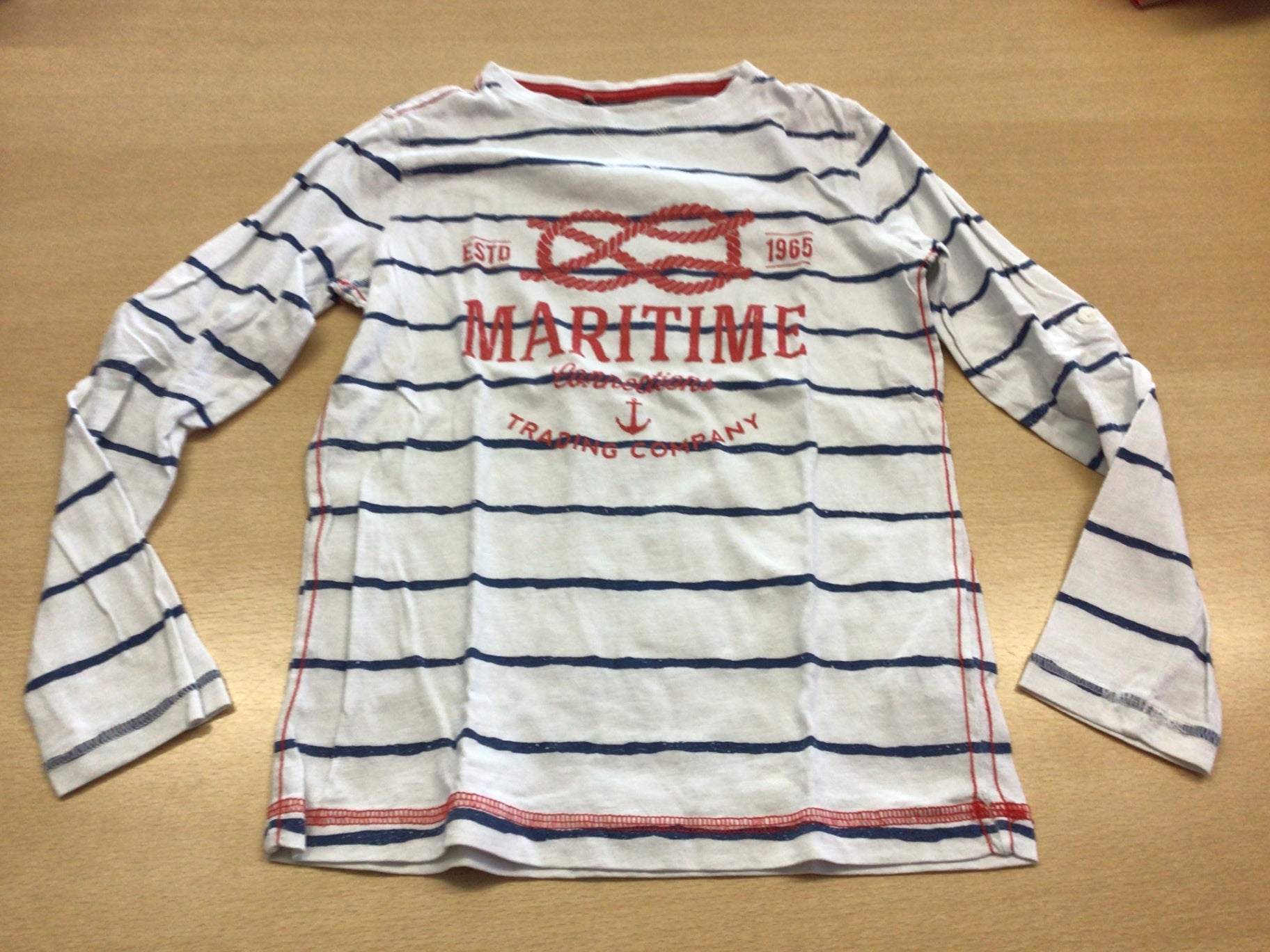 Langarmshirt 128 Weiß, Blau, Rot