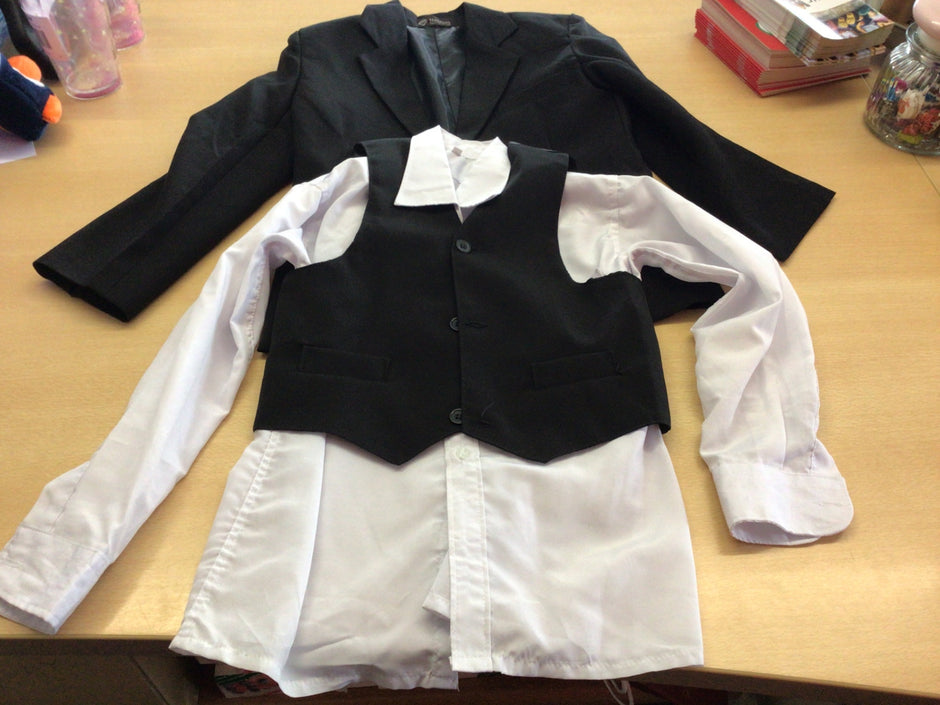  3-Teiler, Blazer, Hemd + Gilet 128 Schwarz und Weiß