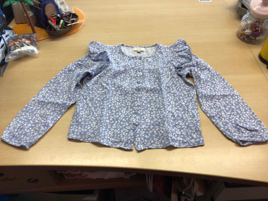 Bluse 140 Hellblau mit weißem Muster