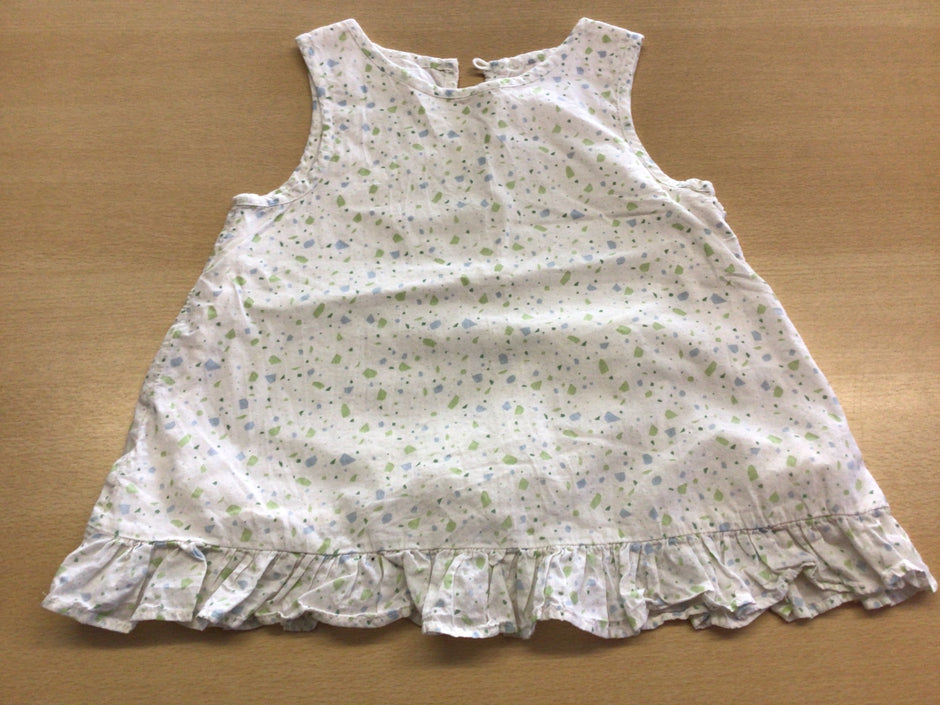  Bluse 110/116 Weiß mit grünen und blauen Mustern
