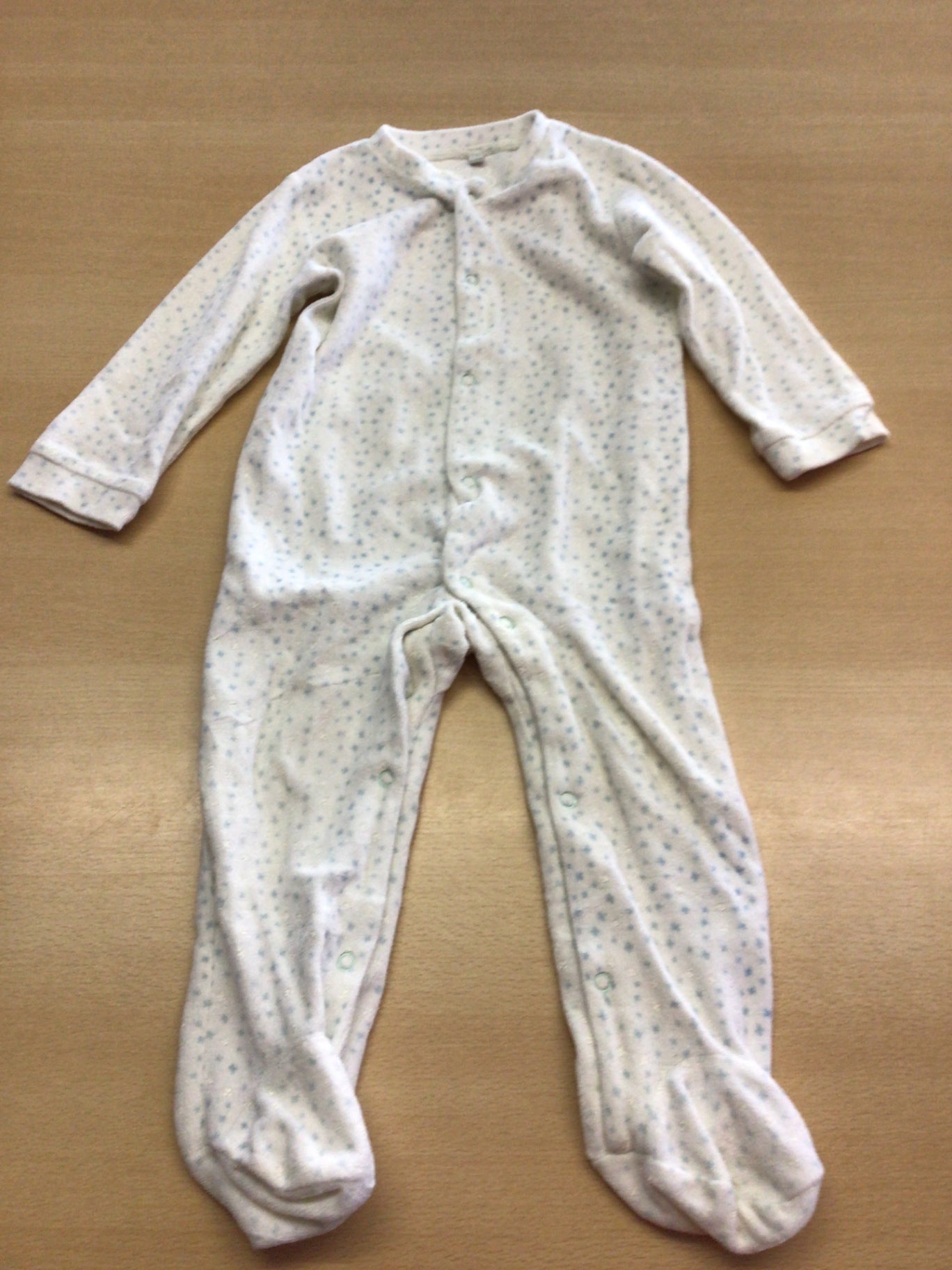 Babystrampler 86 Weiß mit blauen Punkten