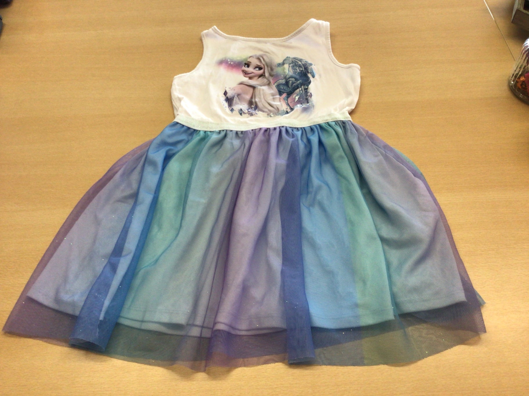 Sommer-Kinderkleid 134/140 Multicolor (mit Blau, Grün, Lila, Grau Tönen)