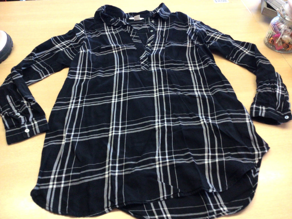  Umstands-Bluse S Schwarz mit weißen Karomustern