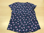  T-Shirt 140 Dunkelblau mit pink-weißen Blumenmuster
